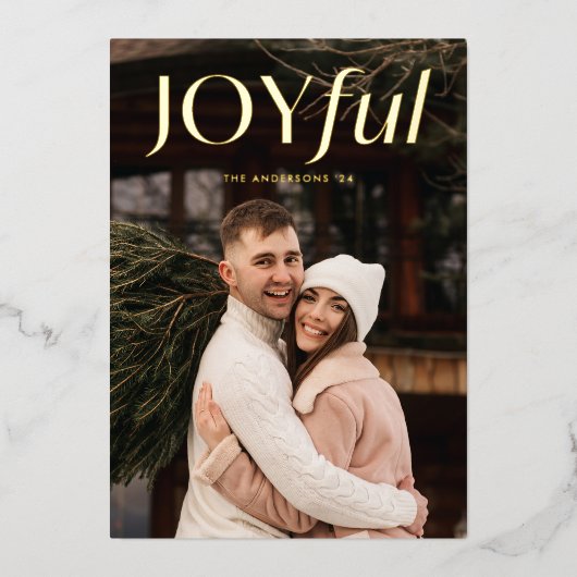 赤いモダンうれしそうな写真 箔シーズンカード (正面)