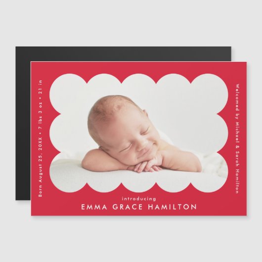 赤いモダンうろこ写真の誕生のお知らせ (正面/裏面)