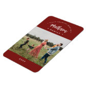 赤いモダンなハッピーホリデーカスタムファミリーフォトイヤー マグネット (左側)