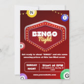 赤いモダンなビンゴナイトの招待状 招待状 (正面)
