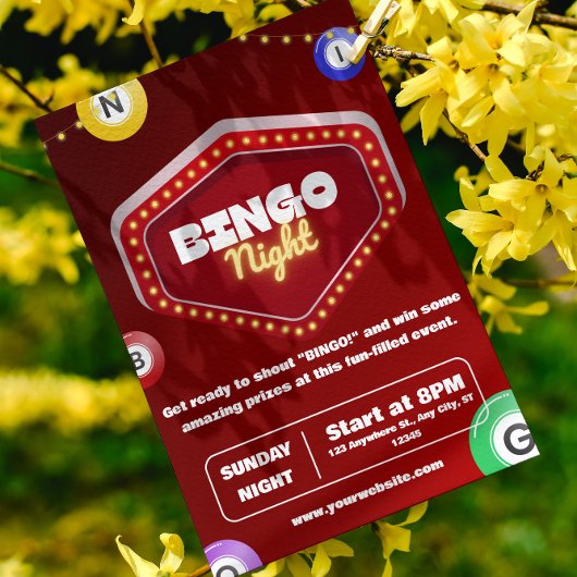 赤いモダンなビンゴナイトの招待状 招待状