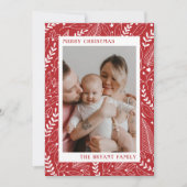 赤いモダンなホーリーと葉のアートワークフレーム シーズンカード (正面)