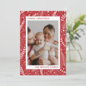 赤いモダンなホーリーと葉のアートワークフレーム シーズンカード (スタンド正面)