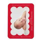 赤いモダンなレースフレーム 誕生児のお知らせ マグネット (縦)