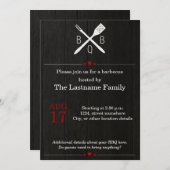 赤いモダンな BBQ 招待状（ログハウス風） 招待状 (正面/裏面)