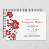 赤いモダンアネモンの花 |リハーサルディナー 招待状 (正面/裏面)