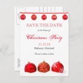 赤いモダンオーナメントは日付を保存クリスマスパーティー 案内ポストカード (正面/裏面)