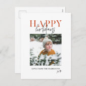 赤いモダンカラフル脚本家の子ども写真がハッピー シーズンポストカード (正面/裏面)