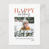 赤いモダンカラフル脚本家の子ども写真がハッピー シーズンポストカード (正面)