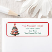 赤いモダンギンガムクリスマスツリーオーナメント名 ラベル (インサイチュ)