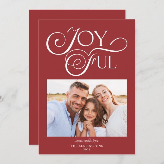 赤いモダンクリスマスの楽しい休日の写真 シーズンカード (正面/裏面)