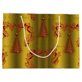 赤いモダンクリスマスツリーを金ゴールド ラージペーパーバッグ (裏面)