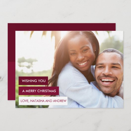 赤いモダンクリスマスフォトカード シーズンカード (正面/裏面)