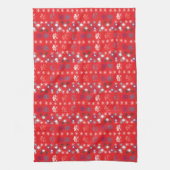 赤いモダンクリスマスホリデーのスノーフレーク・パターン キッチンタオル (縦)