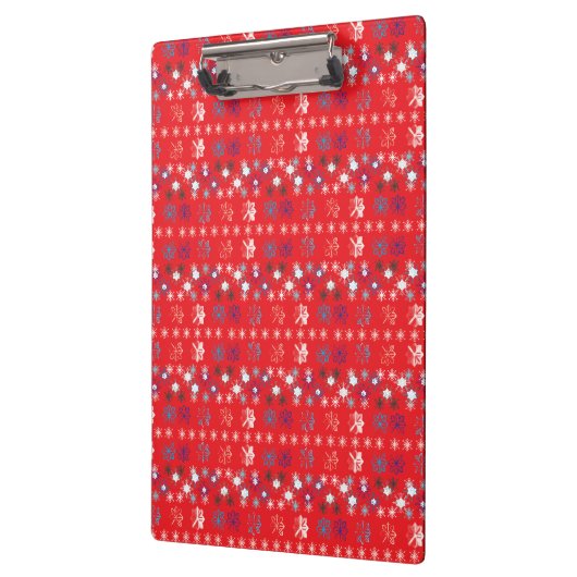 赤いモダンクリスマスホリデーのスノーフレーク・パターン クリップボード (左)