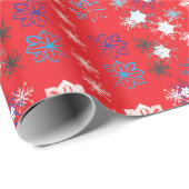 赤いモダンクリスマスホリデーのスノーフレーク・パターン ラッピングペーパー (ロールコーナー)