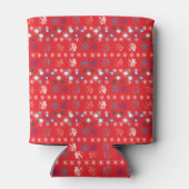 赤いモダンクリスマスホリデーのスノーフレーク・パターン 缶クーラー (裏面)