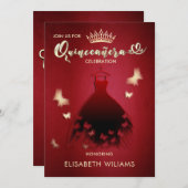 赤いモダンクール蝶のドレス蝶のクリンス 招待状 (正面/裏面)