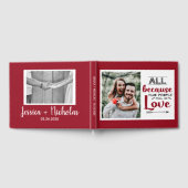 赤いモダンゲストブックと引用文と写真 ゲストブック (全面)