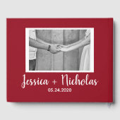 赤いモダンゲストブックと引用文と写真 ゲストブック (裏面)