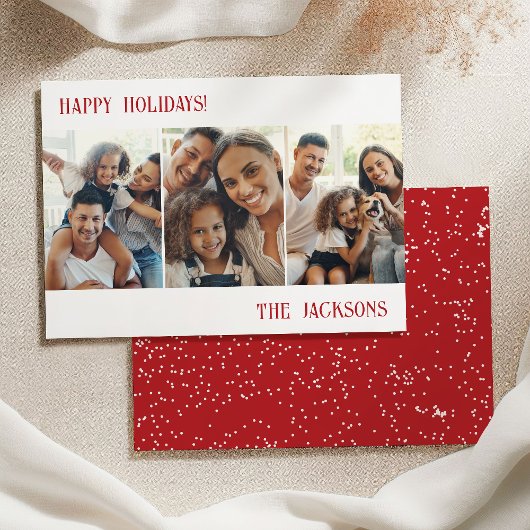 赤いモダンコラージュのホリデーカードと雪 シーズンカード
