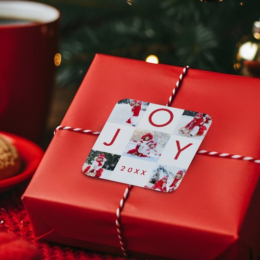 赤いモダンジョイ・チェッカーボード家族の写真コラージュ スクエアシール