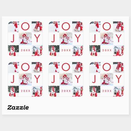 赤いモダンジョイ・チェッカーボード家族の写真コラージュ スクエアシール (シート)