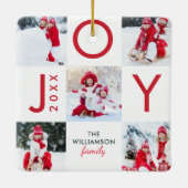 赤いモダンジョイ・チェッカーボード家族の写真コラージュ セラミックオーナメント (裏面)