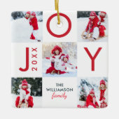 赤いモダンジョイ・チェッカーボード家族の写真コラージュ セラミックオーナメント (正面)