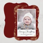 赤いモダンスクリプエレガントトの雪片《写真》ぼけ味オーバーレイ シーズンカード (正面/裏面)