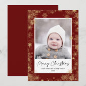 赤いモダンスクリプエレガントトの雪片《写真》ぼけ味オーバーレイ シーズンカード (正面/裏面)