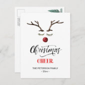 赤いモダンスクリプエレガントトクリスマス応援トナカイ ポストカード (正面/裏面)