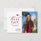 赤いモダンスクリプエレガントト写真のシンプル卒業 サンキューカード (正面)