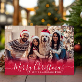 赤いモダンスクリプエレガントト2写真クリスマスホリダ シーズンカード