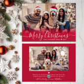 赤いモダンスクリプエレガントト2写真クリスマスホリダ シーズンカード