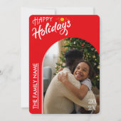 赤いモダンスクリプトのハッピーホリデーズ写真カード シーズンカード (正面)