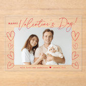 赤いモダンスクリプトハッピーバレンタインデー写真 アクリル招待状 (正面)