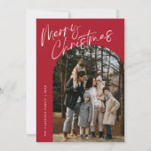 赤いモダンスクリプトメリークリスマスアーチ2写真 シーズンカード (正面)