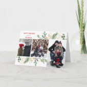 赤いモダンスクリプト緑の葉のフローラフェスティバル シーズンカード (正面)