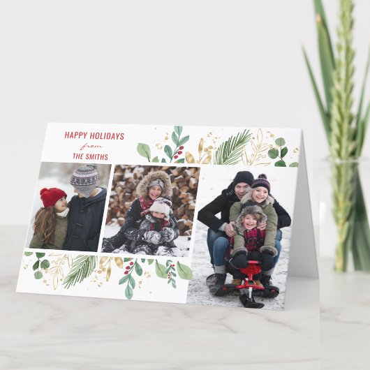 赤いモダンスクリプト緑の葉のフローラフェスティバル シーズンカード