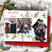 赤いモダンスクリプト緑の葉のフローラフェスティバル シーズンカード