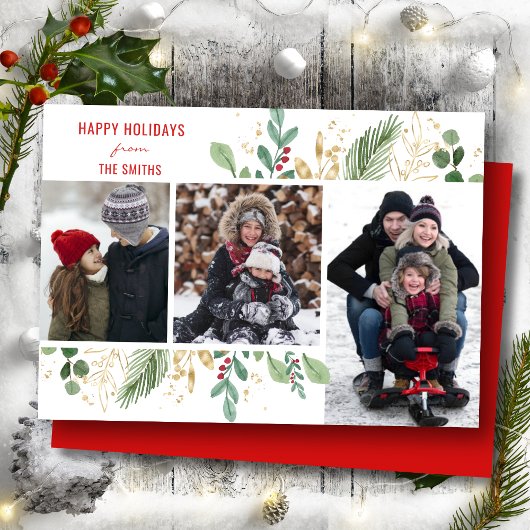 赤いモダンスクリプト緑の葉のフローラフェスティバル シーズンカード