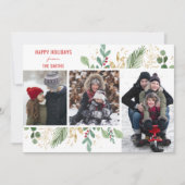 赤いモダンスクリプト緑の葉のフローラフェスティバル シーズンカード (正面)