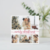 赤いモダンスクリプト4フォトコラージクリスマス シーズンカード (スタンド正面)