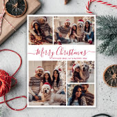 赤いモダンスクリプト5フォトコラージクリスマス ポストカード