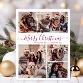 赤いモダンスクリプト5フォトコラージクリスマス ポストカード