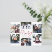 赤いモダンスクリプメリート6枚の写真クリスマスコラージュ シーズンポストカード (スタンド正面)