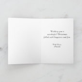 赤いモダンスノーフレークのクリスマスホリデードッグフォト シーズンカード (内部)