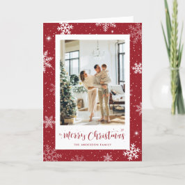 赤いモダンスノーフレーク写真メリークリスマス シーズンカード