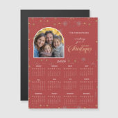 赤いモダンスノーフレーク写真2026カレンダーカード (正面/裏面)